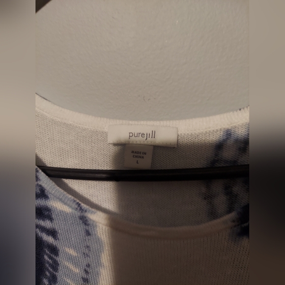 Pure J. Jill L Large White Blue Tie Dye Linen Boho Hippie Top Beach Lagenlook - Picture 6 of 10